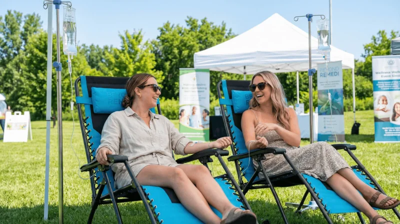 Clients relaxing during IV therapy session